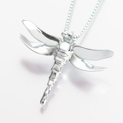 14K white gold dragonfly cremation pendant necklace